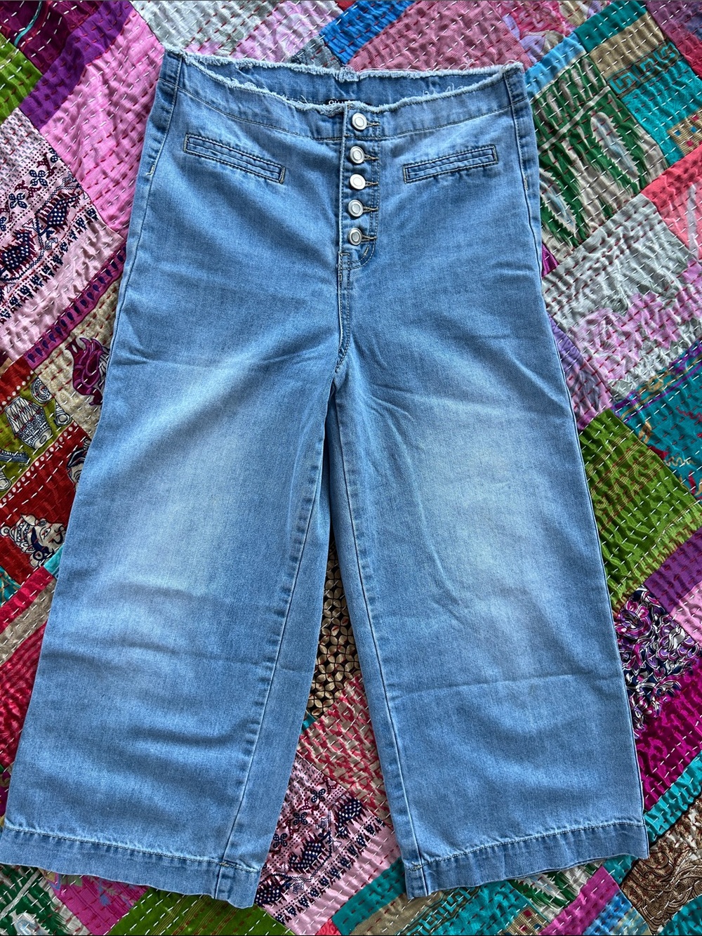 Gianni Bini Light Blue Wide-Leg Button-Fly Jeans